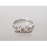 18CT WHITE GOLD THREE STONE DIAMOND RING OF 1.1CTS SIZE M GROSS 2.2GP