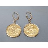 PAIR OF 22CT GOLD HALF SOVEREIGN EARRINGS 9.6G