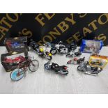 COLLECTION OF MOTORCYCLES SOME DIECAST IN ORIGINAL BOX INCLUDES MAISTO AND ZYLMEX ETC