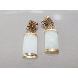 9CT YELLOW GOLD LADIES JADE DROP EARRINGS 3.5G