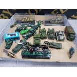 COLLECTION OF DIECAST ARMY VEHICLES AND FIGURES INCLUDES DINKY TOYS AMBULANCE AND MATCHBOX ETC