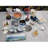 VARIOUS POTTERY AND GLASSWARE INCLUDING HIGHLAND STONEWARE SCOTLAND, PRATT FENTON OLD CREEK CANDLE