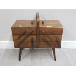 OAK CANTILEVER SEWING BOX WITH CONTENT