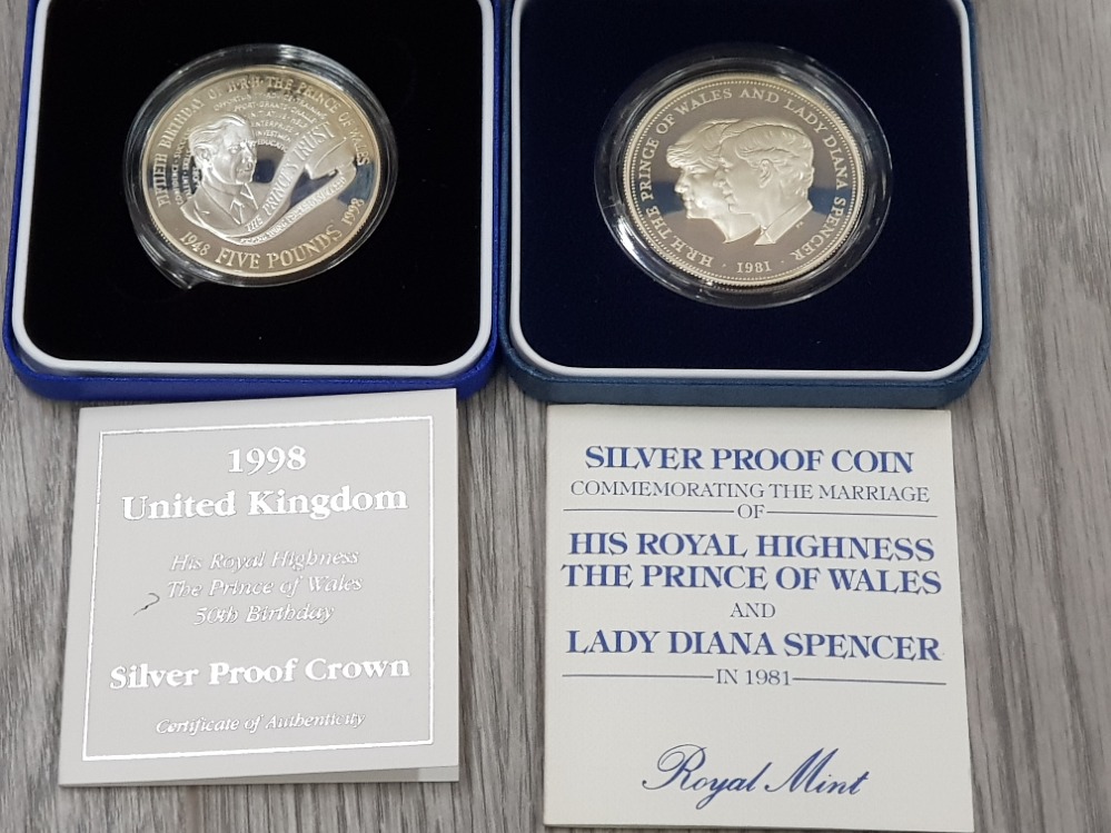 UK ROYAL MINT SILVER PROOF CROWNS 1981 AND 1998 BOTH IN ORIGINAL CASES - Image 2 of 2