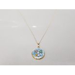 MURANO MILLEFIORI MOSAIC PENDANT SILVER GILT MOUNT ON 18" SILVER GILT CHAIN BOXED