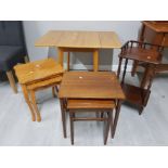 1960S STYLE FORMICA TOP TABLE TOGETHER WITH 2 NEST OF TABLES AND A MAHOGANY TELEPHONE TABLE