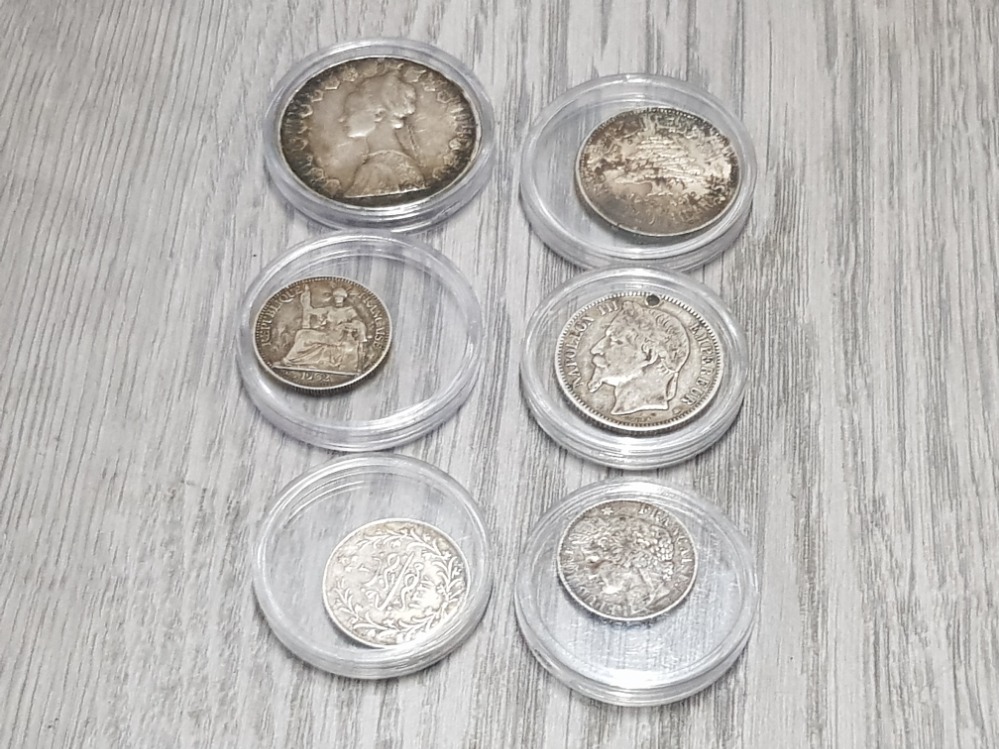 6 VARIOUS SILVER WORLD COINS INCLUDING FRENCH NAPOLEON III ITALY EGYPT LEBANON CENTS FRANCS QIRSH - Image 2 of 2