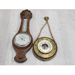 19TH CENTURY OAK BAROMETER PLUS ONE OTHER