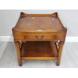 YEW WOOD SINGLE DRAWER LAMP TABLE WITH WALNUT TOP 50CM 51CM