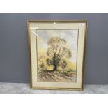 GORDON LEES 1933- PASTELS FARMLAND LANDSCAPE LONELY TREE 55CMS X 41CMS SIGNED BOTTOM RIGHT