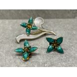 RARE NORWAY AKSEL HOLMSEN MATCHING SILVER AND ENAMEL BROOCH AND CLIP EARRINGS FULLY MARKED