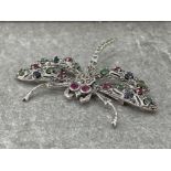 SILVER RUBY EMERALD AND SAPPHIRE DRAGONFLY BROOCH 16.7G