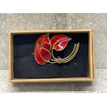 VINTAGE DESIGNER STERLING SILVER AND GUILLOCHE ENAMEL LEAF BROOCH BERNARD MELDAHL 1940S MORE UNUSUAL