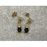 LADIES 9CT GOLD DIAMOND SAPPHIRE DROP EARRINGS