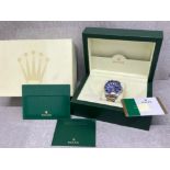 ROLEX SUBMARINER 2019 BI METAL OYSTER PERPETUAL DATE BLUE FACE AND BEZEL WITH ORIGINAL BOX AND
