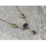 9CT ROSE GOLD PERIDOT GARNET AND AMETHYST SET NECKLET