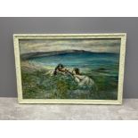 FRANCIS E JAMIESON 1895-1950 ORIGINAL OIL ON BOARD CHILDREN PLAYING BY THE SEA 62CMS X 40CMS