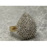 9CT GOLD DIAMOND PEAR SHAPED CLUSTER RING APPROX 1CT 6.5G SIZE N1/2