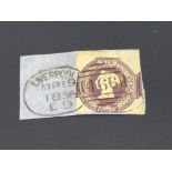 STAMPS GREAT BRITAIN 1854 6D EMBOSSED TIED TO A PLACE BY LIVERPOOL SPOON CANCELLATION