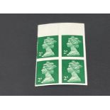 STAMPS GREAT BRITAIN 2P MYRTLE GREEN IMPERFORATE TOP MARGIN UM BLOCK OF FOUR THE UPPER LEFT STAMP