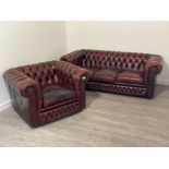 CHESTERFIELD 3 SEATER SOFA AND A CHAIR OX BLOOD RED