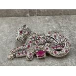 SILVER PANTHER BROOCH SET WITH RUBIES