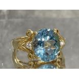 BLUE STONE WITH DIAMONDS RING 9CT GOLD SIZE M1/2