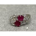 18CT WHITE GOLD RUBY DIAMOND CLUSTER RING 5.9G SIZE P