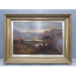 ANTIQUE OIL PAINTING ON CANVAS OF SCOTTISH GLEN SCENE SIGNED BY CLEMENT MORRIS 29.5 INCH BY 19.5