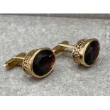 BEAUTIFUL 9CT GOLD GARNET WELL DESIGNED CUFFLINKS 21.2G