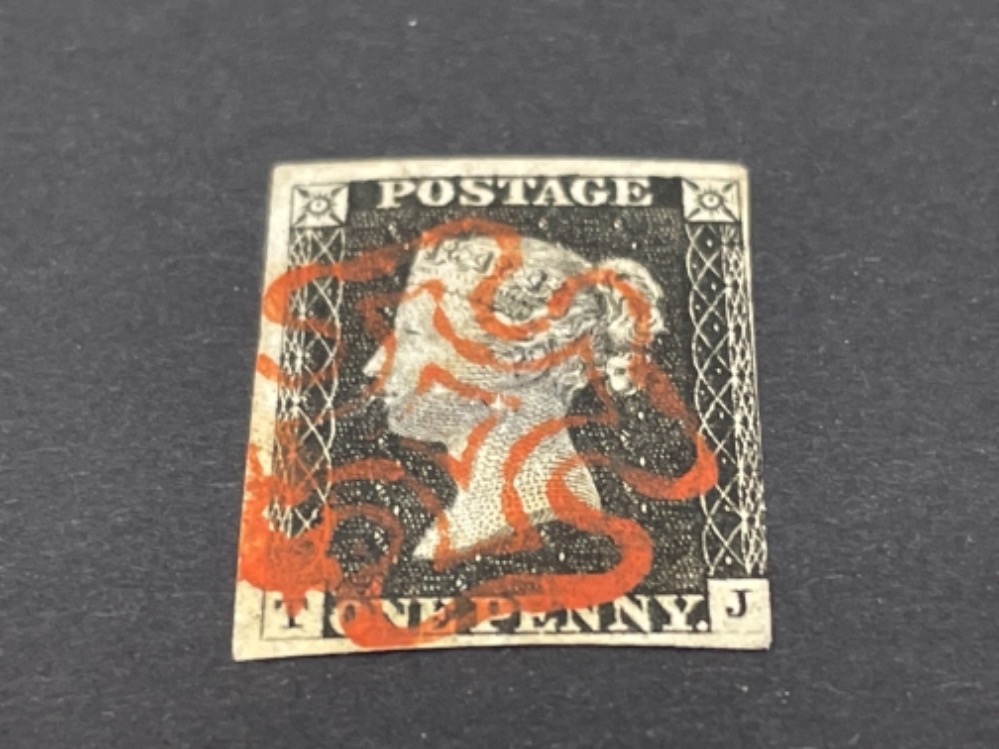 STAMP 1840 PENNY BLACK THREE MARGINS WITH FAULTS