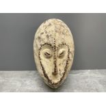 AFRICAN BUKOTA LENGOLA CONGOLESE FLAT STRUCTURE KAOLIN FINISH WOOD MASK EARLY 20TH CENTURY