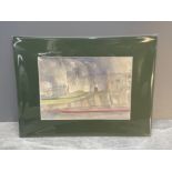 LEONARD LEN EVETTS 1909-1997 WATER COLOUR CASTLE ON A HEADLAND 18CMS X 26CMS SIGNED AND DATED BOTTOM