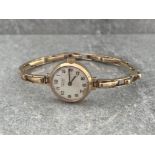 9CT GOLD VERTEX REVUE LADIES MECHANICAL WATCH ON 9CT GOLD STRAP 14.6G IN WORKING ORDER