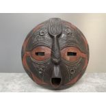 AFRICAN GHANIAN TRIBAL ROUND MASK WOOD AND METAL