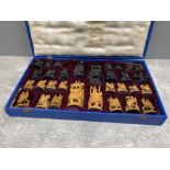 HAND CARVED ASIAN CHESS SET MISSING 1 PAWN