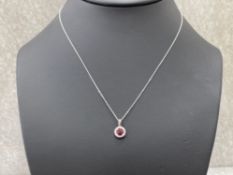 9CT WHITE GOLD RUBY AND DIAMOND PENDANT NECKLACE .80CTS