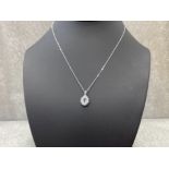 9CT WHITE GOLD DIAMOND AQUAMARINE PENDANT AND CHAIN 1CT