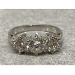 18CT WHITE GOLD 3 STONE DIAMOND RING APPROX 1.85CT 5.3G SIZE O1/2