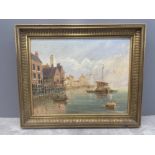 FREDERICK TORDOFF 1935- OIL ON CANVAS NORTH SHIELDS LOW LIGHTS 50CMS X 39CMS