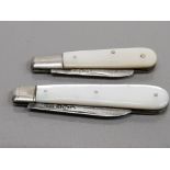 2 HALLMARKED SILVER BLADED FRUIT KNIVES WITH MOTHER OF PEARL HANDLES