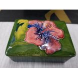 MOORCROFT GREEN TRINKET BOX IN THE HIBISCUS PATTERN DAMAGE REPAIRED
