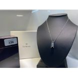 DE BEERS 3 STONE DIAMOND PENDANT AND CHAIN IN 18CT WHITE GOLD 1CTS IN ORIGINAL BOX 8.8G
