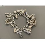 SILVER HUGE CHARM BRACELET COMPLETE HEART PADLOCK AND SAFETY CHAIN 108.4G