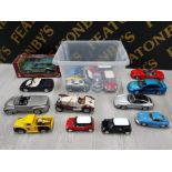 LARGE BOX OF DIECAST VEHICLES INCLUDES MAISTO, BURAGO AND U T MODELS ETC