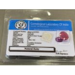 9.25CT NATURAL RUBY CERTIFIED GEMSTONE WITH GEMSTONE AUTHENTICATION REPORT STILL SEALED
