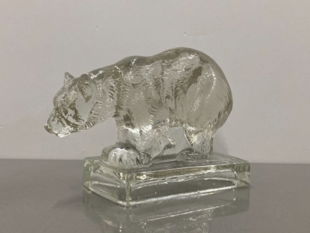 JOBLING ART DECO CLEAR TINTED PRESSED GLASS BEAR RD799634 1930S ETIENNE FRANCKHAUSER LALIQUE