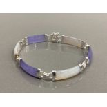 SILVER LILAC JADE AND MOTHER OF PEARL SIX SECTION BRACELET