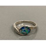 SILVER AND OPAL MOSAIC SET RING SIZE Q 2.5G GROSS