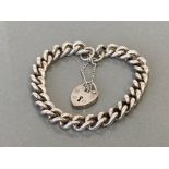 SILVER CHARM BRACELET COMPLETE WITH HEART PADLOCK AND SAFETY CHAIN 32.7G